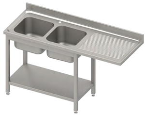 Stół ze zlewem dwukomorowym z lewej strony i miejscem na lodówkę lub zmywarkę, 2000x700x900 mm | STALGAST, 984927200