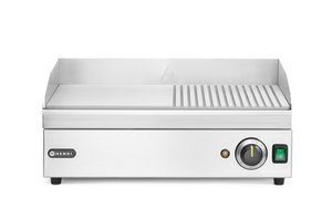Płyta grillowa elektryczna, ze stali nierdzewnej, 1/2 gładka I 1/2 ryflowana, 2,4 kW, 527x404x233 mm | HENDI, Kitchen Line