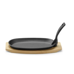 Półmisek żeliwny z drewnianą podstawą, 280x140x30mm | HENDI, 629383