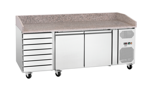 Stół chłodniczy do pizzy, 2-drzwiowy z 7 szufladam, 360 l, 0,29 kW, 2015x795x975 mm | BARTSCHER, G-S7T2