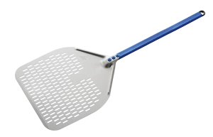 Perforowana łopata do pizzy z anodowanego aluminium z aluminiowym uchwytem, kwadratowa, 450x450x1060 mm | RMGASTRO, A-45RF/60