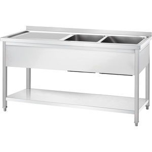 Stół ze zlewem dwukomorowym z prawej strony z półką 1400x600x850 mm | GREDIL, 673846