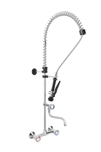 Bateria sztorcowa 1090 mm, naścienna, dwuotworowa, ze spryskiwaczem i obrotową wylewką 230 mm, czarna | MONOLITH, Era