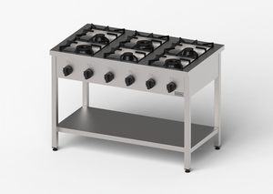 Kuchnia gazowa 6-palnikowa na podstawie otwartej, 37,5 kW, 1200x700x850 mm | GREDIL, 976623