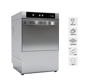 Zmywarka do szkła z pompą spustową i dozownikiem detergentu, kosz 400x400 mm, 466x535x725 mm, 3,49 kW | FAGOR, Concept