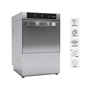 Zmywarka do szkła ze zmiękczaczem, pompą spustową i dozownikiem detergentu, kosz 400x400 mm, 466x535x725 mm, 3,49 kW | FAGOR, Concept Plus