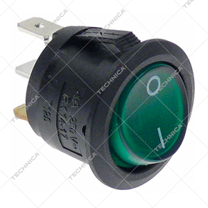 Przełącznik kołyskowy śr. montażowa 20mm / 250V / 4A / 1no / podł. 4,8mm / symbol 0-i / okrągły zielony | GASTROPARTS, 348.204