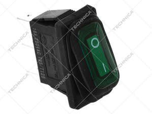 Przełącznik kołyskowy wymiar montażowy 30x11mm / 230V / 16A / 1no / podł. męskie 6,3mm / symbol 0-i / prostokątny zielony  | GASTROPARTS, 301.293