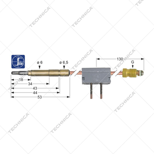 Termopara m9x1 / dł. 1000mm / podłączenie do palnika śr. 6mm(6,5mm)  | GASTROPARTS, 107.164