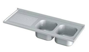 Blat ze zlewem dwukomorowym i ociekaczem 1700x600x40 mm | KOMAT, KST-138-170600
