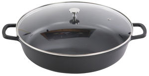 Patelnia głęboka okrągła AluChef®, aluminium odlewane, indukcja, szklana pokrywa, ø400x85 mm, czarna | CONTACTO, 6983/407