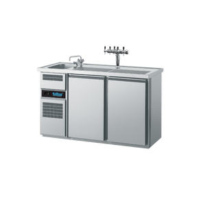 Barowy stół chłodniczy, 2-drzwiowy, ze zlewem 1-komorowym po lewej stronie, własne chłodzenie, blat, 0,4 kW, 1550x700x980 mm | RILLING, AGT M721L 81