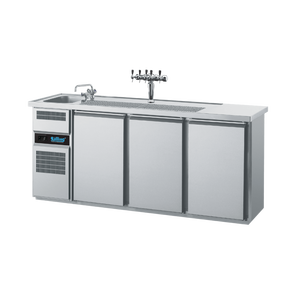 Barowy stół chłodniczy, 3-drzwiowy, ze zlewem 1-komorowym po lewej stronie, własne chłodzenie, blat, 0,4 kW, 2100x700x980 mm | RILLING, AGT M731L 81
