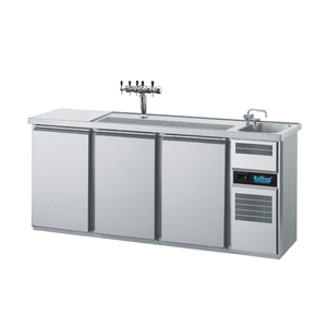 Barowy stół chłodniczy, 3-drzwiowy, ze zlewem 1-komorowym po prawej stronie, własne chłodzenie, blat, 0,4 kW, 2100x700x980 mm | RILLING, AGT M731R 81