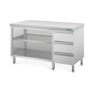 Stół przyścienny z rantem, z 1 półką i 3 szufladami, ze stali nierdzewnej, 800x700x850(900) mm | RILLING, SG 0708A S3L0