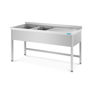 Stół ze zlewem 2-komorowym po lewej stronie, 1800x600x850(900) mm | RILLING, ST 0618C 2LTO