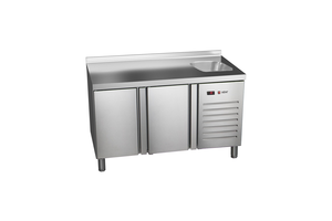 Stół chłodniczy, agregat z boku, 2-drzwiowy z drzwiami pełnymi, GN 1/1, 268 l, 0,253 kW, ze stali nierdzewnej, 1492x600x850 mm | ASBER, ETP-6-150-20 HC S SB40