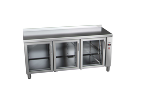 Stół chłodniczy, bez agregatu, 3-drzwiowy z drzwiami pełnymi, GN 1/1, 428 l, 0,032 kW, ze stali nierdzewnej, 1492x700x850 mm | ASBER, ETP-7-147-30 R HC SB40 GD