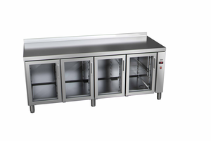 Stół chłodniczy, bez agregatu, 4-drzwiowy z drzwiami pełnymi, GN 1/1, 581 l, 0,032 kW, ze stali nierdzewnej, 1942x700x850 mm | ASBER, ETP-7-192-40 R HC SB40 GD