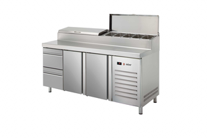 Stół chłodniczy sałatkowy do pizzy, 2-drzwiowy, 2 szuflady, 428 l, 0,414 kW, ze stali nierdzewnej, 1792x700x1050 mm | ASBER, ETPZ-180-22 HC 90NS