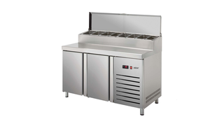 Stół chłodniczy sałatkowy do pizzy, 2-drzwiowy, 274 l, 0,223 kW, ze stali nierdzewnej, 1342x700x1050 mm | ASBER, ETPZ-135 HC 90NS