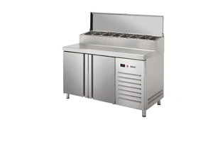Stół chłodniczy sałatkowy do pizzy, 2-drzwiowy, 274 l, 0,223 kW, ze stali nierdzewnej, 1342x700x1050 mm | ASBER, ETPZ-135 HC LR 90NS
