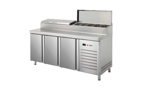 Stół chłodniczy sałatkowy do pizzy, 3-drzwiowy, 428 l, 0,414 kW, ze stali nierdzewnej, 1792x700x1050 mm | ASBER, ETPZ-180 HC 90NS