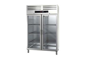 Szafa chłodnicza przeszklona, 2-drzwiowa, GN 2/1, 1332 l, 0,218 kW, ze stali nierdzewnej, 1318x837x2040 mm | ASBER, GCP-1402 GD