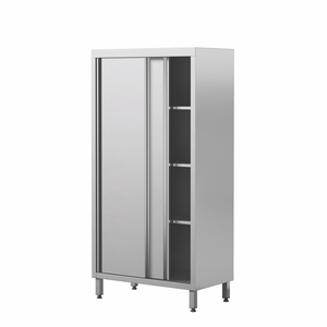 Szafa magazynowa ze stali nierdzewnej, drzwi suwane, 3 poziomy półek, 800x500x1800 mm | EDENOX, 304 Line