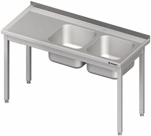 Stół ze zlewem dwukomorowym z prawej strony bez półki 1300x700x850 mm | STALGAST, 980777130