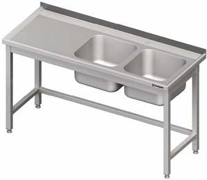 Stół ze zlewem dwukomorowym z prawej strony bez półki 1500x700x850 mm | STALGAST, 980787150