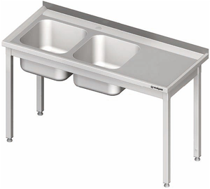 Stół ze zlewem dwukomorowym z lewej strony bez półki 1300x600x850 mm | STALGAST, 980796130