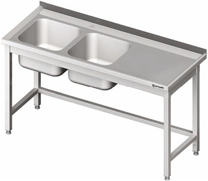 Stół ze zlewem dwukomorowym z lewej strony bez półki 1500x600x850 mm | STALGAST, 980806150