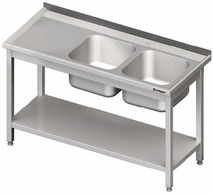 Stół ze zlewem dwukomorowym z prawej strony z półką 1200x700x850 mm | STALGAST, 980827120