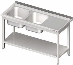 Stół ze zlewem dwukomorowym z lewej strony z półką 1400x700x850 mm | STALGAST, 980847140