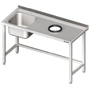 Stół ze zlewem z lewej strony i otworem na odpadki 1300x600x850 mm | STALGAST, 980946130