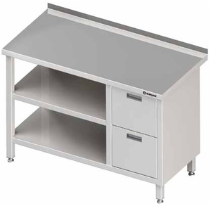 Stół przyścienny z blokiem dwóch szuflad po prawej stronie i dwiema półkami 1500x600x850 mm | STALGAST, 980296150