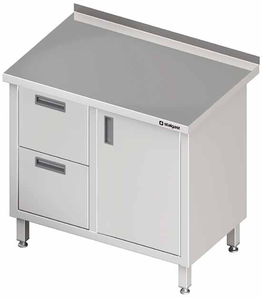 Stół przyścienny z blokiem dwóch szuflad po lewej stronie i szafką z drzwiami skrzydłowymi 800x700x850 mm | STALGAST, 980307080