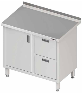 Stół przyścienny z blokiem dwóch szuflad po prawej stronie i szafką z drzwiami skrzydłowymi 800x700x850 mm | STALGAST, 980317080