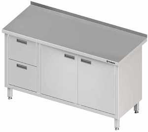Stół przyścienny z blokiem dwóch szuflad po lewej stronie i szafką z drzwiami skrzydłowymi 1100x600x850 mm | STALGAST, 980326110