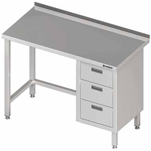 Stół przyścienny z blokiem trzech szuflad po prawej stronie 1600x600x850 mm | STALGAST, 980376160