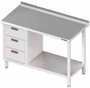 Stół przyścienny z blokiem trzech szuflad po lewej stronie i półką 1800x700x850 mm | STALGAST, 980387180