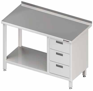 Stół przyścienny z blokiem trzech szuflad po prawej stronie i półką 1100x700x850 mm | STALGAST, 980397110