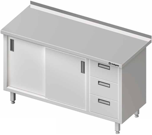 Stół przyścienny z blokiem trzech szuflad po prawej stronie i szafką z drzwiami suwanymi 1200x600x850 mm | STALGAST, 980476120