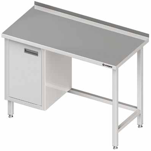 Stół przyścienny z szafką z drzwiami skrzydłowymi po lewej stronie 1300x700x850 mm | STALGAST, 980487130