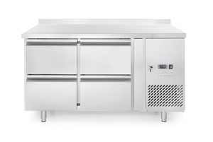 Stół chłodniczy z 4 szufladami i agregatem bocznym, z rantem, 0,25 kW, 1360x700x840 mm | ARKTIC, Profi Line