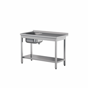 Stół przyścienny ze zlewem jednokomorowym i półką ze stali nierdzewnej, 1700x700x850 mm, ECO Line | EDENOX, STW-177/1 PL L S