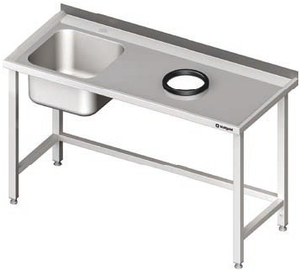 Stół ze zlewem z lewej strony i otworem na odpadki 1300x700x850 mm | STALGAST, 980947130