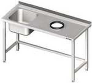 Stół ze zlewem z lewej strony i otworem na odpadki 1400x700x850 mm | STALGAST, 980947140