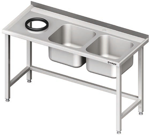 Stół ze zlewem dwukomorowym z prawej strony i otworem na odpadki z lewej strony 1600x700x850 mm | STALGAST, 981017160